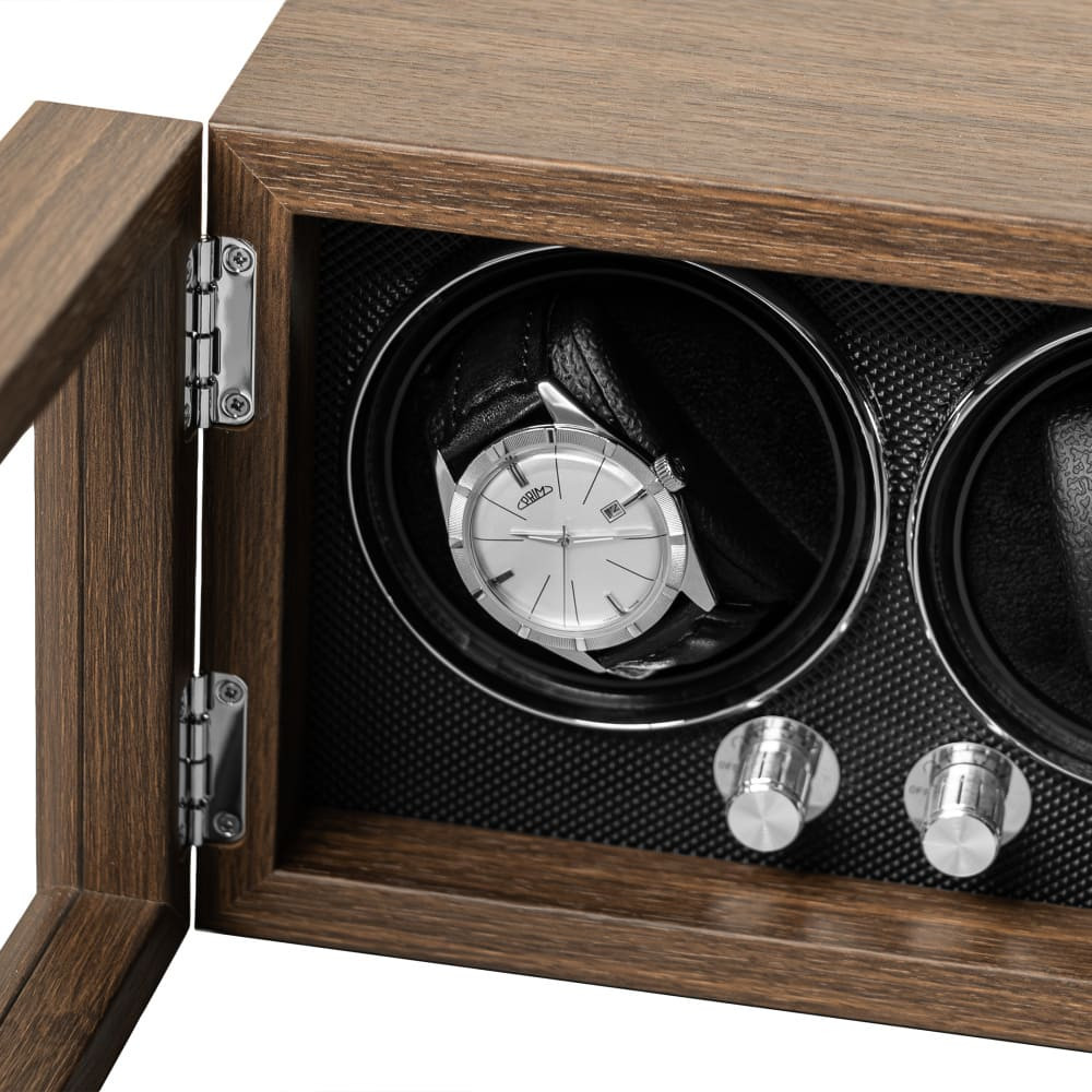 Winder for 2 watches - wood dark/black