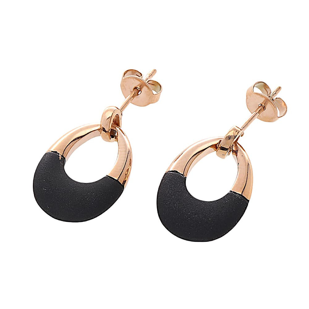 Stainless steel earrings 70024 - rose gold colour/black