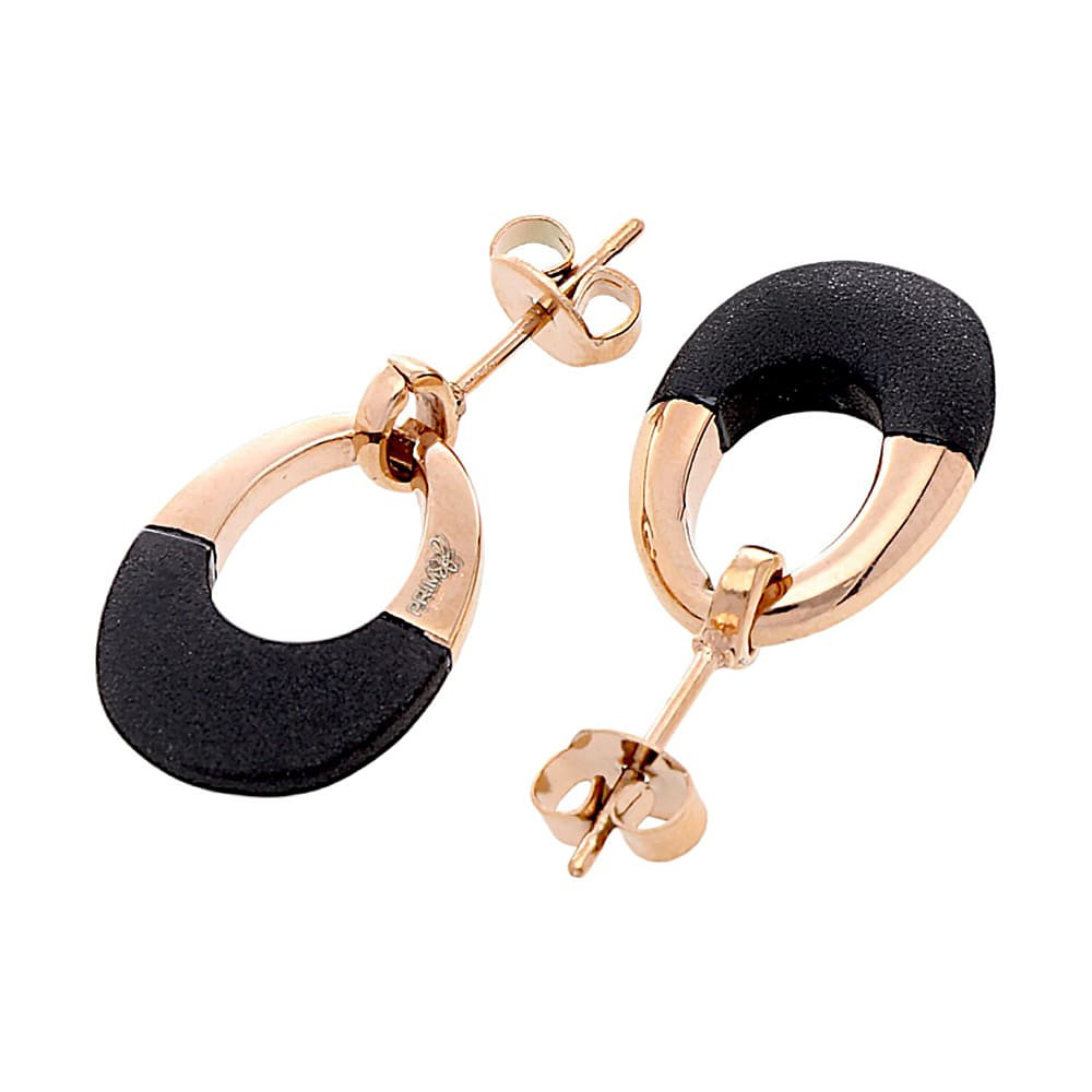 Stainless steel earrings 70024 - rose gold colour/black