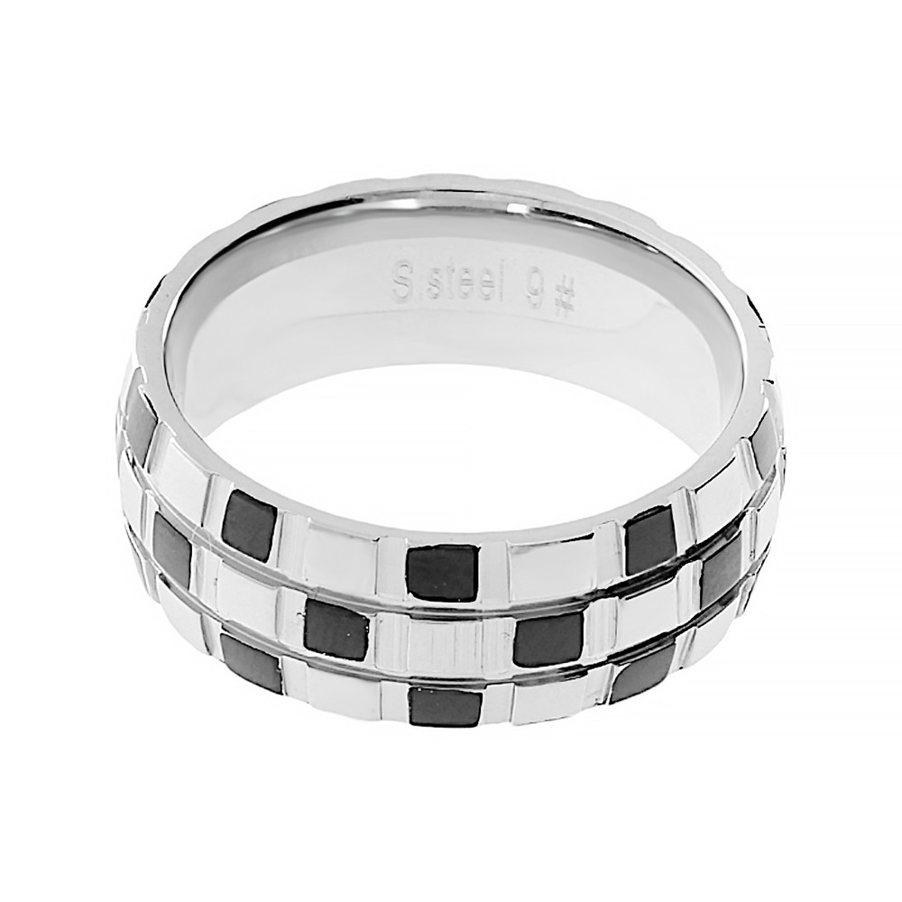 Stainless steel ring 5220 (size 60) - silver-black colour