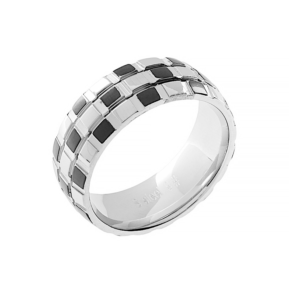 Stainless steel ring 5220 (size 60) - silver-black colour