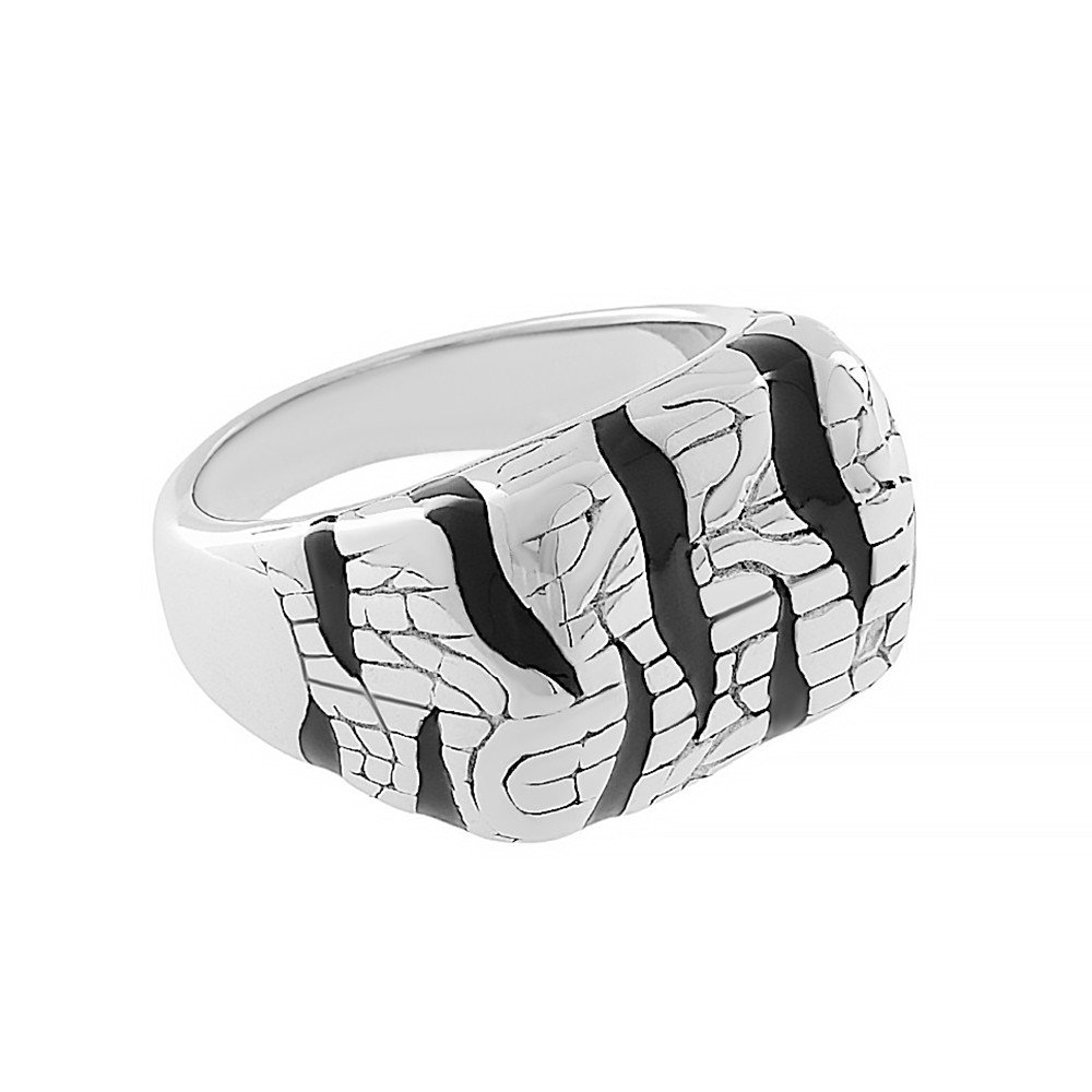 Stainless steel ring 5396 (size 65) - silver-black colour