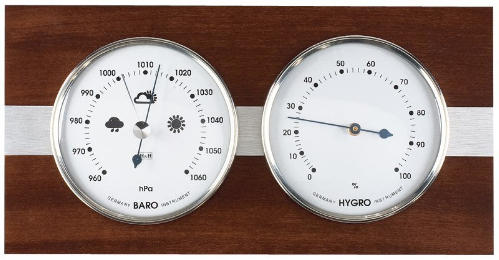 Dřevěný analogový barometr s vlhkoměrem 8076 tmavý stříbrný