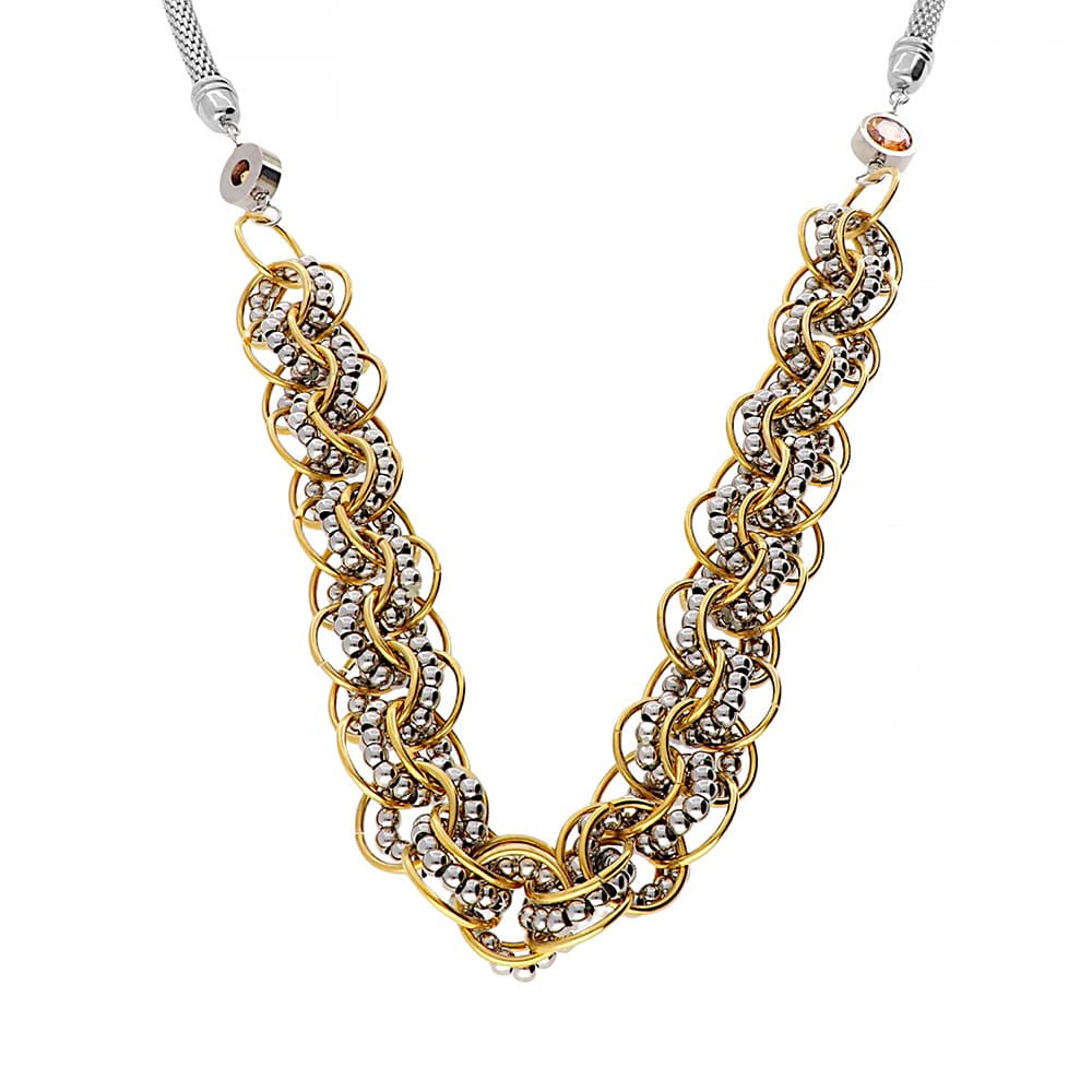 Stainless steel necklace 5090 (70 cm) - silver-gold colour