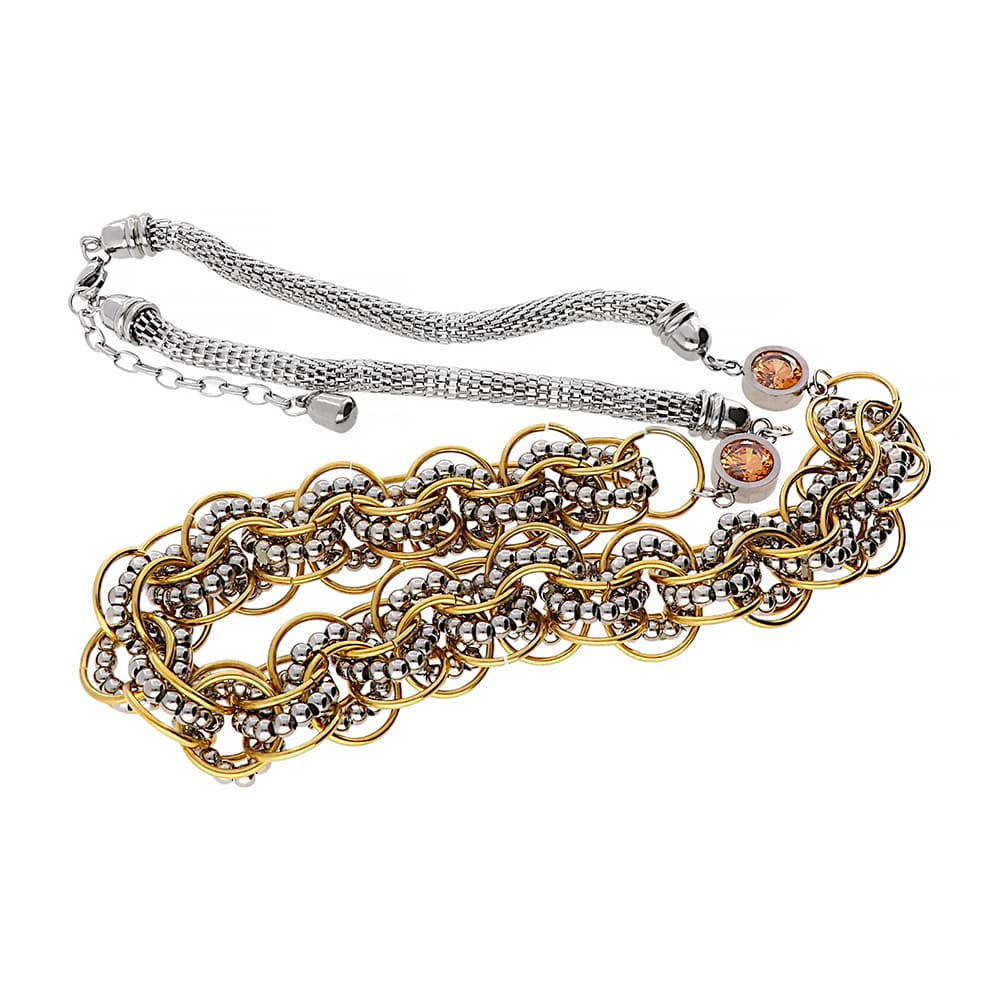 Stainless steel necklace 5090 (70 cm) - silver-gold colour