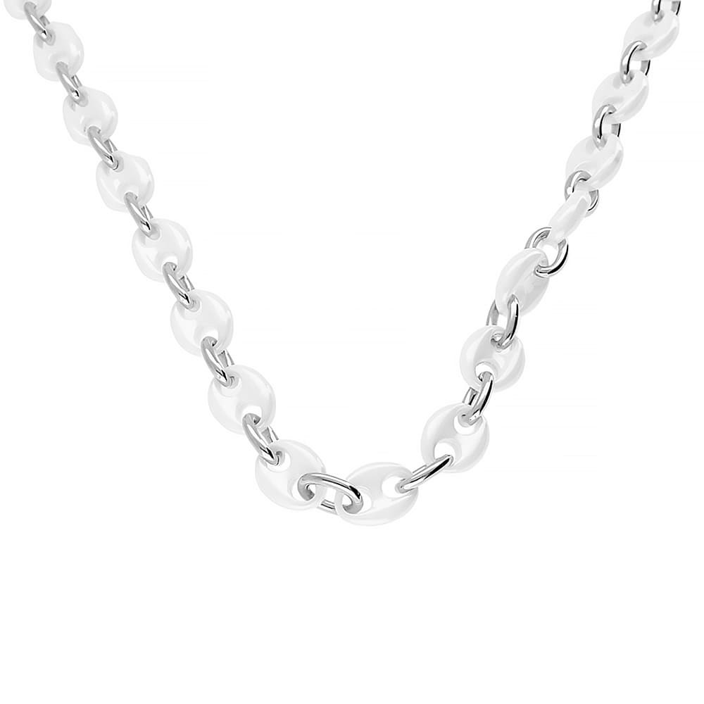 Ceramic necklace 5387 (45 cm) - silver-white colour