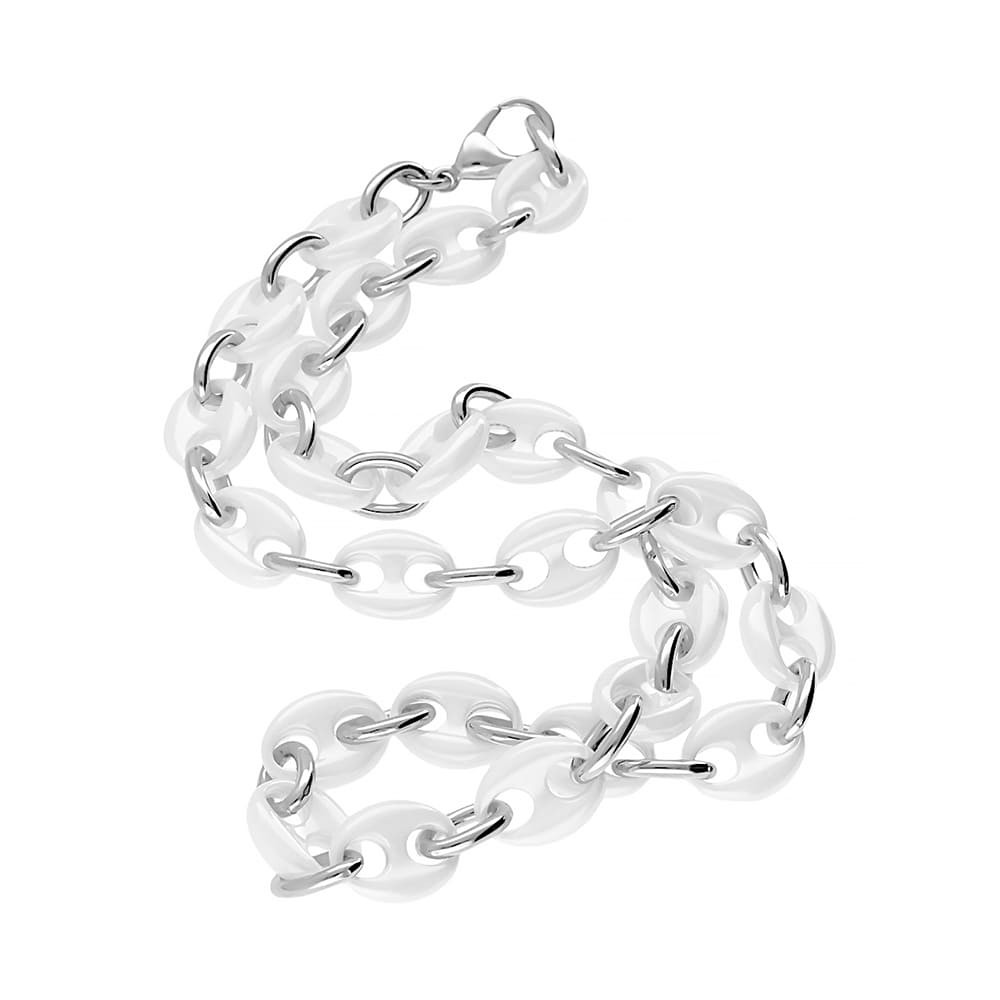 Ceramic necklace 5387 (45 cm) - silver-white colour