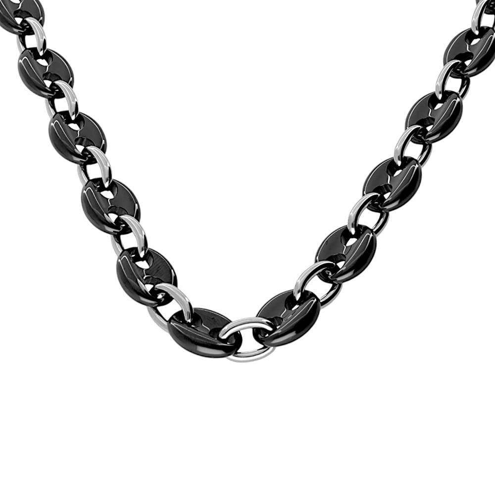 Ceramic necklace 5386 (45 cm) - silver-black colour