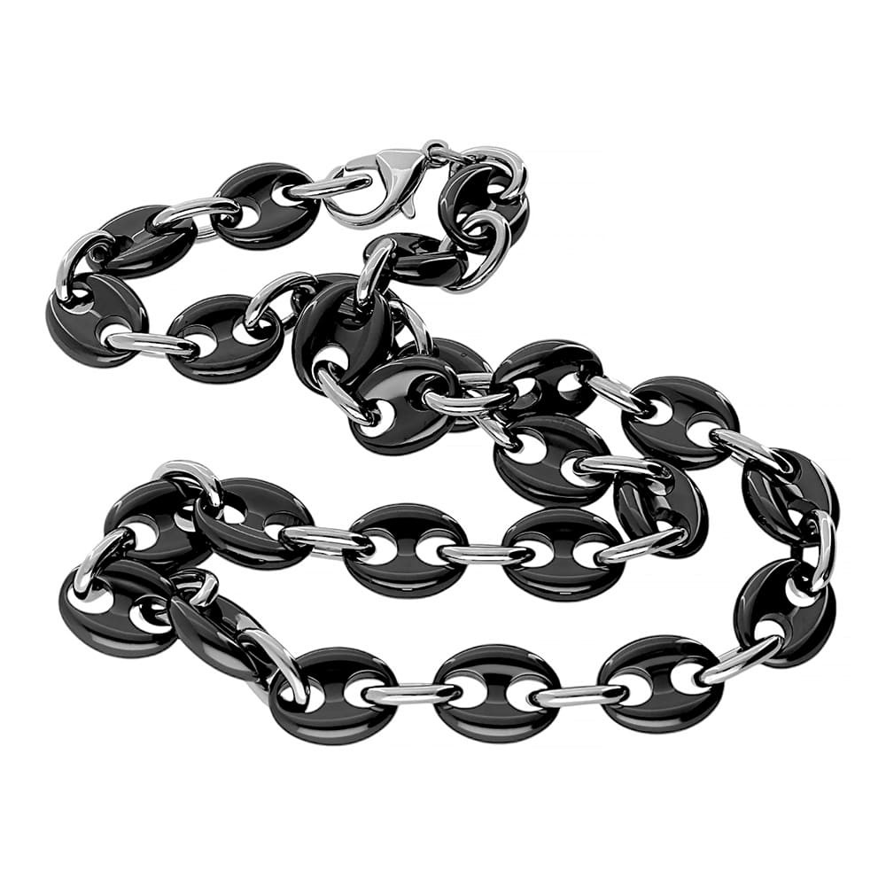 Ceramic necklace 5386 (45 cm) - silver-black colour